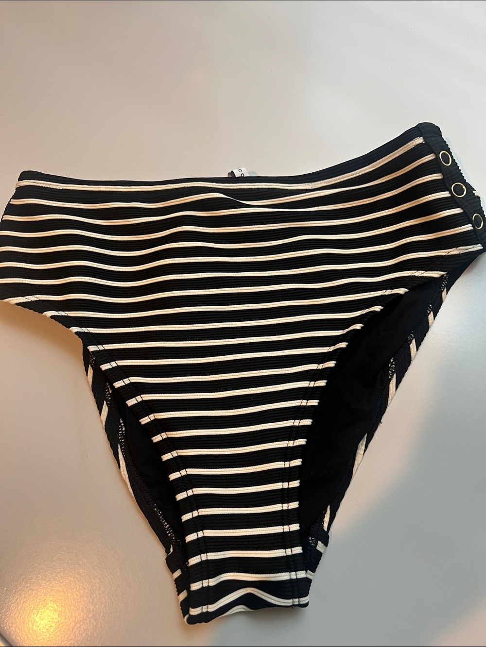 Robin Piccone Black and White Striped High Waist Bikini Bottoms